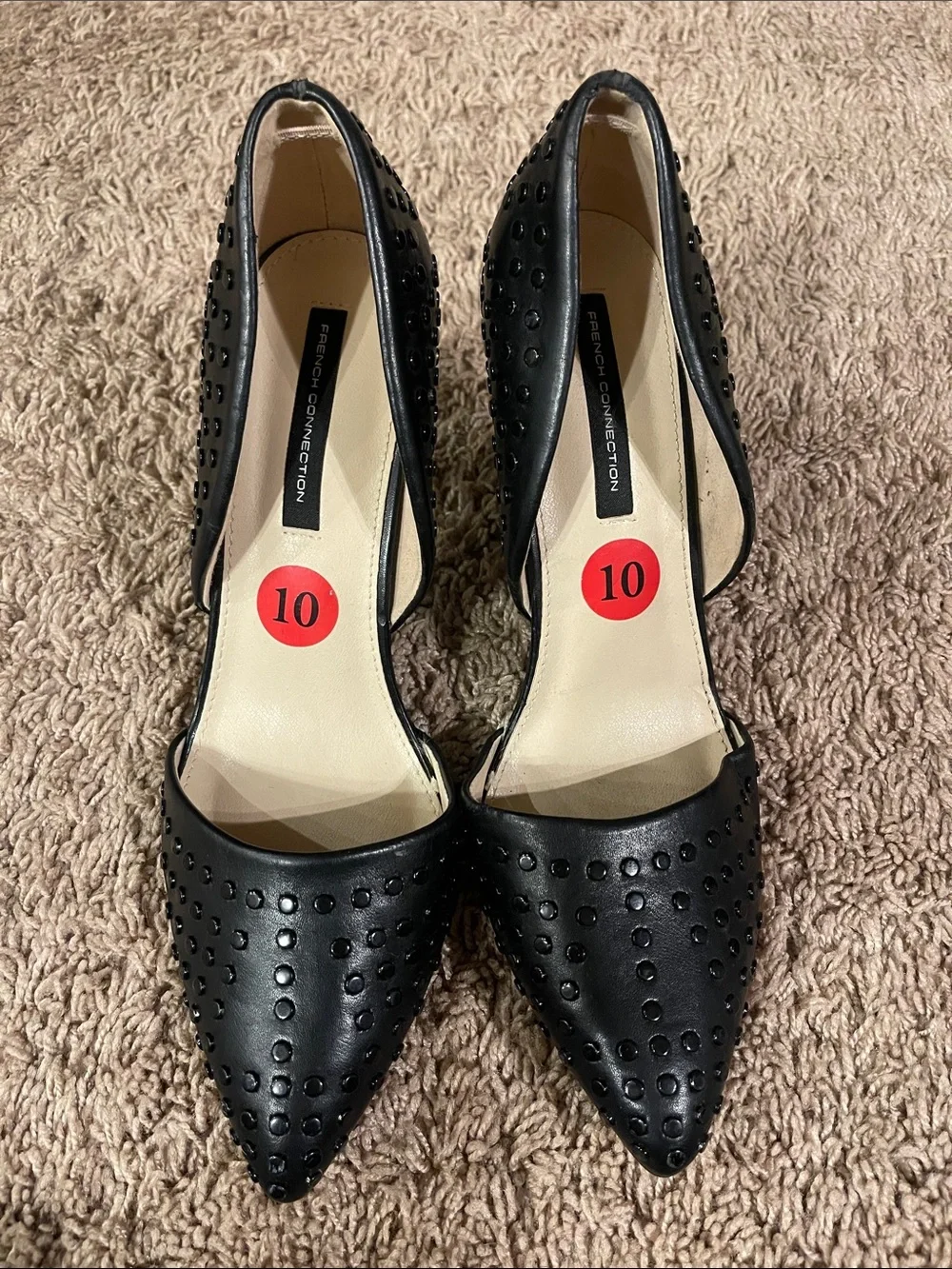 French Connection Women's Black Studded Pointed-Toe High Heels